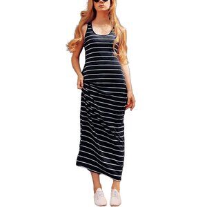 C&C California Navy & White Striped Maxi Dress Medium NWOT